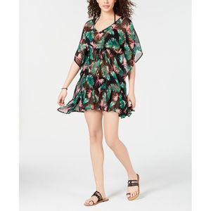 Miken Womens Ruffle Hem Caftan Swim Cover Up Large